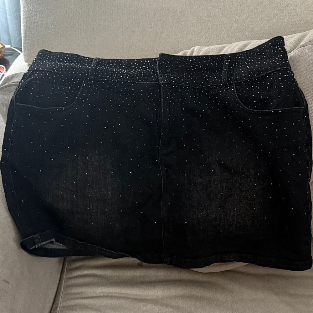 ARULA Black Studded Denim Skirt